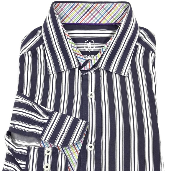 Bugatchi Uomo Striped Shirt 16 - 34/35 Flip Cuffs - Picture 2 of 8